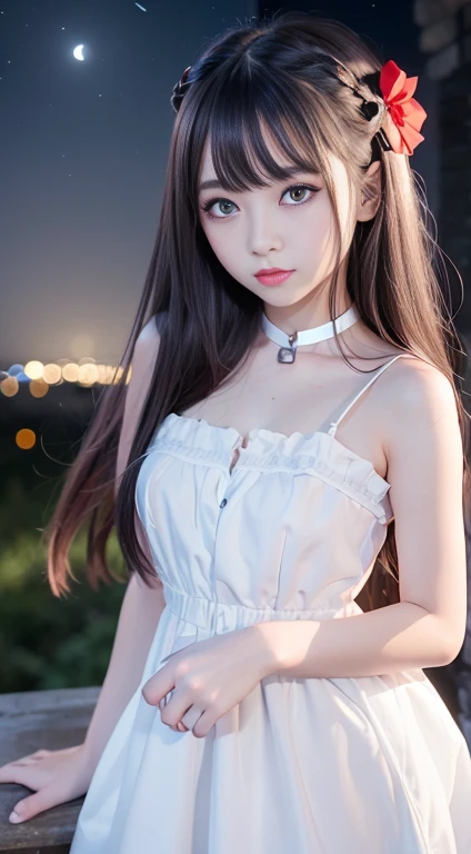 Bunny Princess、Night walk、Pose ULL BODYSHOT、Overall situation、Dynamic Angle、兔耳朵的girl、Top quality、high resolution、Realistic illustration、Photorealistic:1.5、How to balance１Keep your thumbs up、４finger、 美丽的girl、girl、Black long hair、Japanese、一个girl、solo、Perfect body lines、((Night view、moonlight))、Natural soft lighting、Detailed eyes and lips、Detailed iris、Realistically drawn skin、((Beautiful red eyes、Red contact lenses)、Round 、babye little、兔ite Dress、Smile at the camera