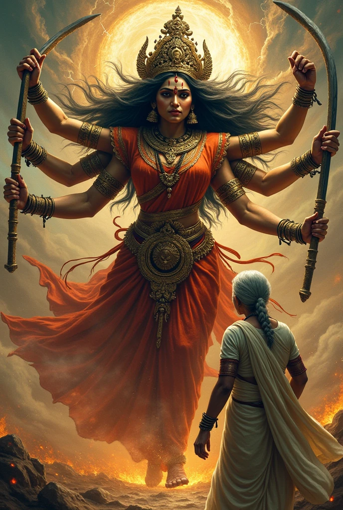 Goddess Durga gets angry on an old lady wearing white saree