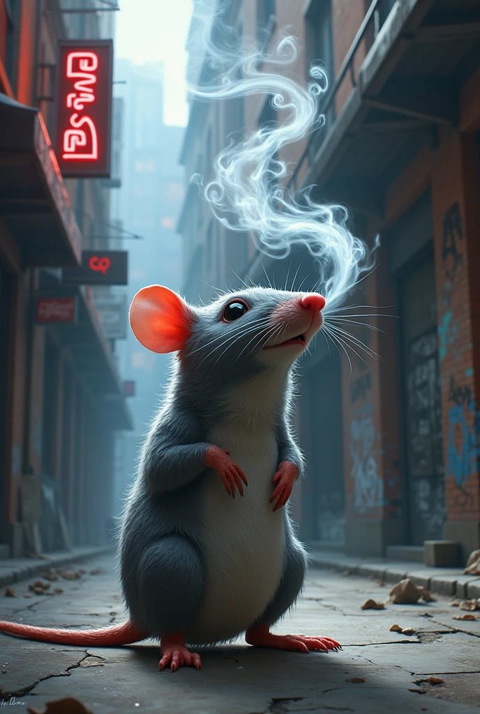 Make a rat in the streets releasing smoke for a slogan for a store called Pods Co
