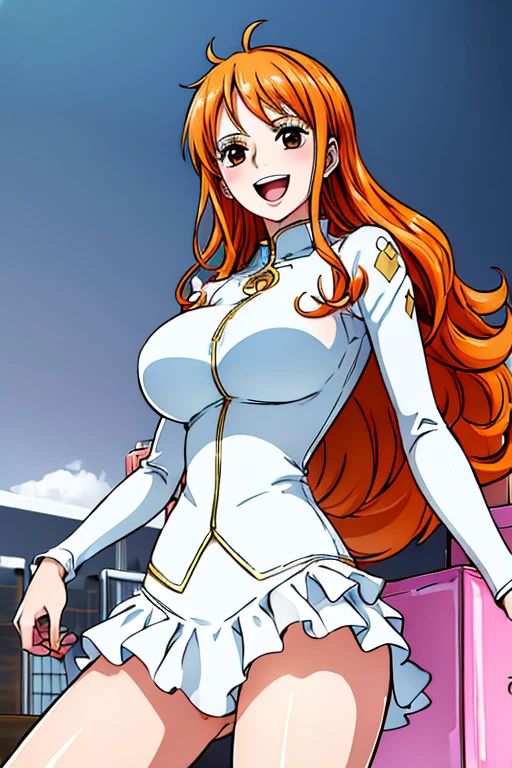 (((masterpiece))), (((Highest quality))), ((Very detailed)), (Highly detailed CG illustrations), we, (Browsing Caution:1.2), (masterpiece:1.5), Detailed Photos, smile, sexy, (Highest quality: 1.4), (One person), beautiful Face, (Orange Hair, Long Hair: 1.3), beautiful Hairstyle,  beautifulディテールの目, (Realistic Skin), beautiful肌, Absurd, Charm, 超High resolution, High resolution, (Sexually excited:1.5), Pinkish white skin, Cool white light, sexyなポーズ, beautiful , White Background, Pink soft white light, Cross-body bodysuit,Large Breasts, Marshmallow-like breasts,whole body,Thighs