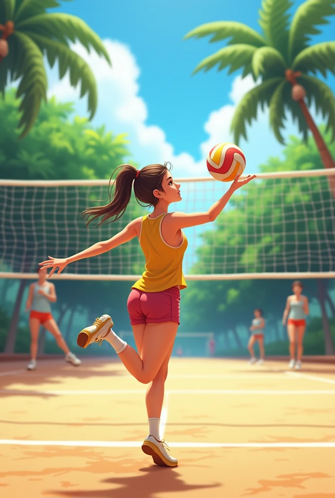 Casual girl playing volleyball