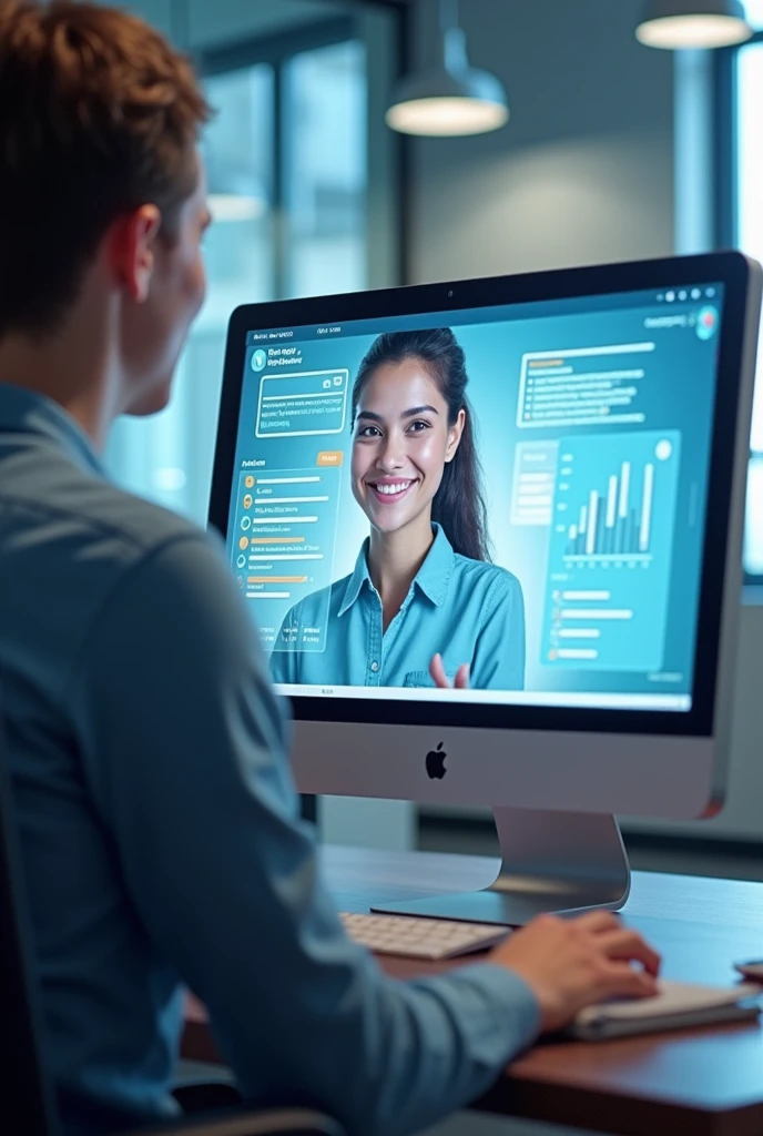 Images of the customer are shown on a computer screen, responding to a survey about the shopping experience
