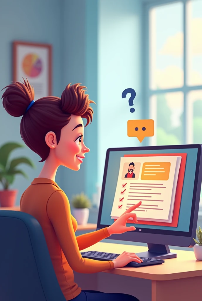 Animated cartoon where the client is shown on a computer screen, responding to a survey about the shopping experience
