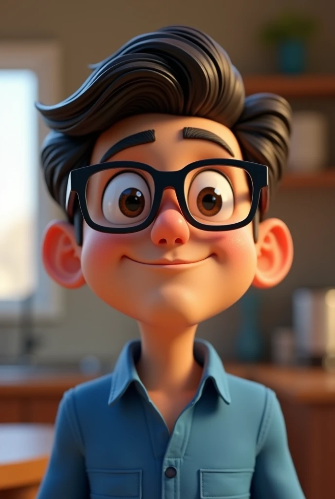 Cartoon character of a man with black glasses and a blue shirt, animation character, Caractere estilizado, animation style rendering, 3D estilizado, Arnold Maya render, 3 d render stylized, toon render keyshot, Personagem 3D, Personagem 3D, 3d rendering stylized, 3 d character render, personagem de desenho animado, Personagem de close up, Pose de personagem,  (Estilo Pixar) (master part:1.2) (Bokeh) (best quality) (pele detalhada) (textura detalhada) (8k) (argila) (Cinematic lighting) (foco nítido