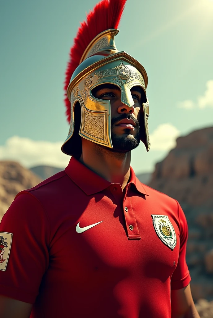 Image of Paolo Guerrero with a Lima Alliance polo shirt and Leonidas helmet from the 300s