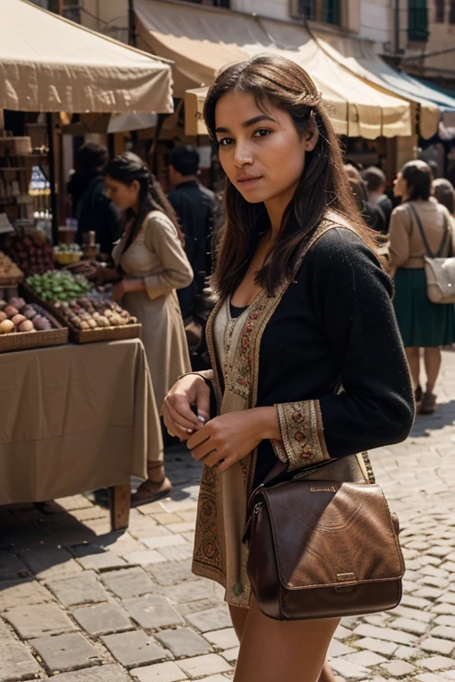 Imagine a bustling marketplace in the heart of an ancient civilization, perhaps the Roman Empire. The scene is filled with vendors selling a variety of goods, from colorful textiles to exotic spices. The medium is photorealistic, capturing every detail from the worn cobblestone streets to the weathered faces of the vendors. The style is reminiscent of a painting by Pieter Bruegel the Elder, filled with intricate details and a sense of bustling activity. The lighting is soft and warm, casting long shadows that add depth to the scene. The colors are rich and vibrant, with a palette dominated by earth tones. The composition is shot with a Canon EOS 5D Mark IV DSLR camera, using an EF 50mm f/1.8 STM lens. The resolution is 30.4 megapixels, with an ISO sensitivity of 32,000 and a shutter speed of 8000 second. --ar 16:9 --v 5.1 --style raw --q 2 --s 750