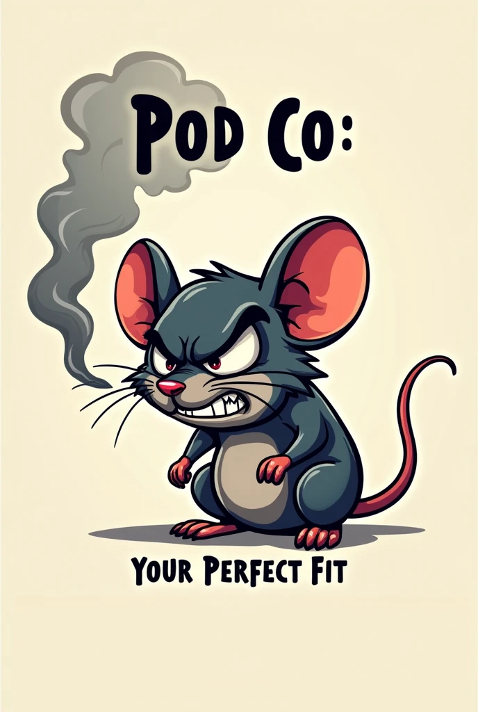 Pod Co: Your Perfect Fit, with an angry mouse blowing vape smoke


