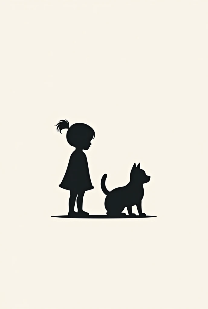 Silhouette of a child, a dog and a cat for a single color logo