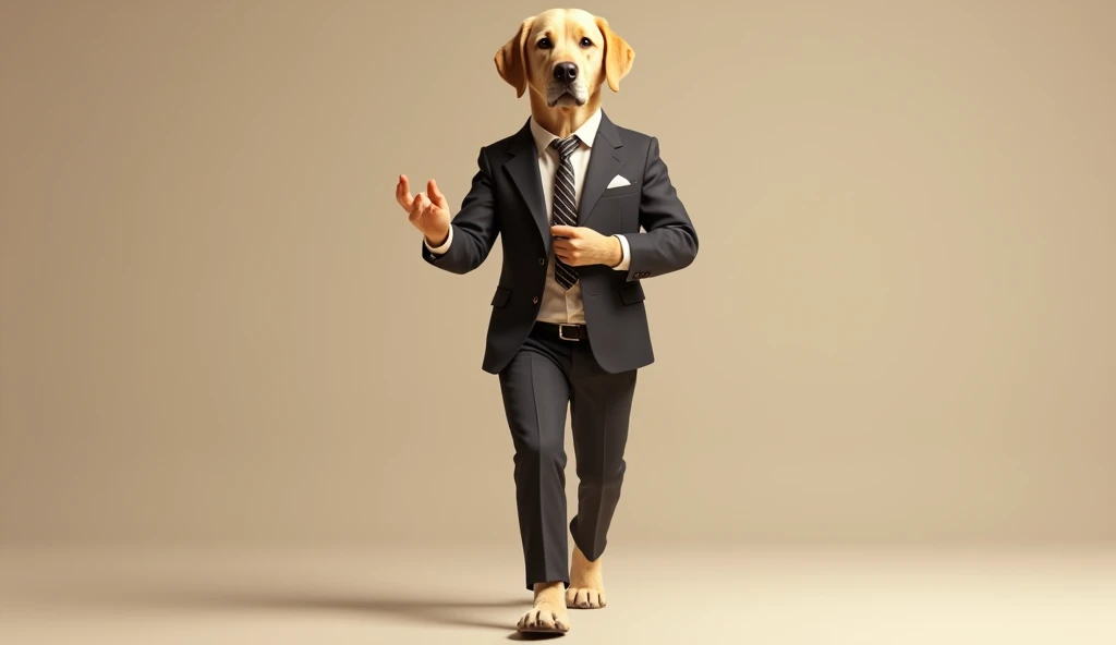 Create a Labrador retriever dog walking like a human. He is a model wearing fashionable clothes.