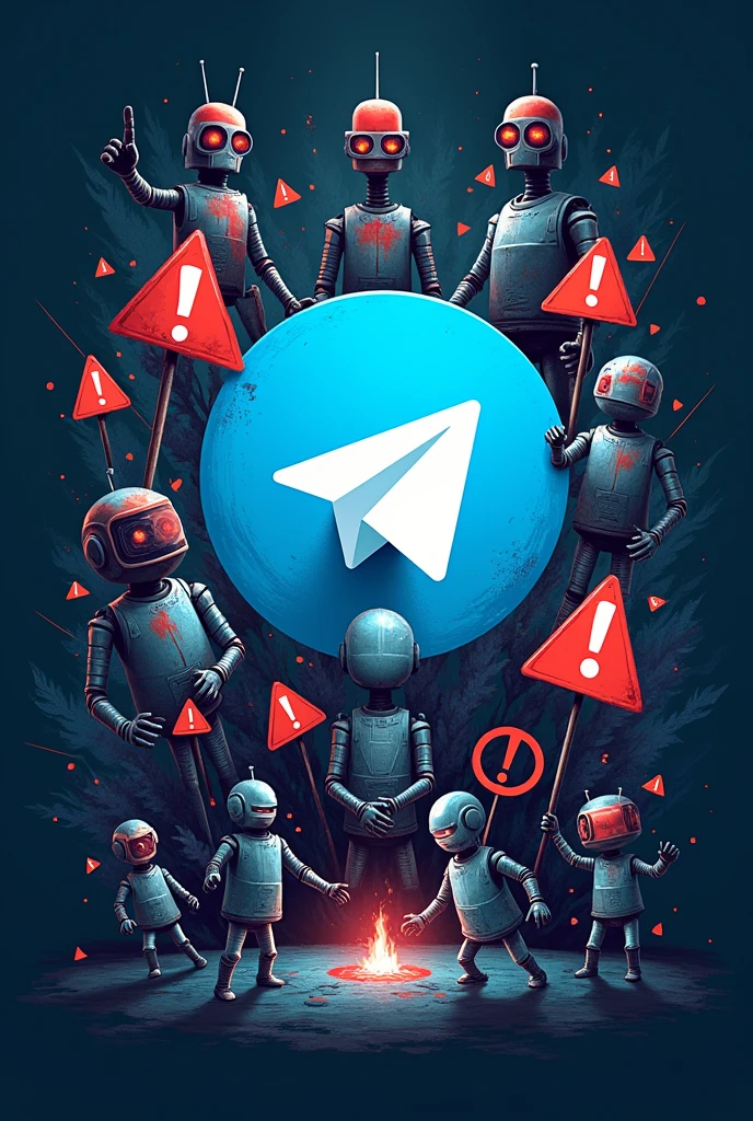 Make telegram logo and bots and scsams and type warning