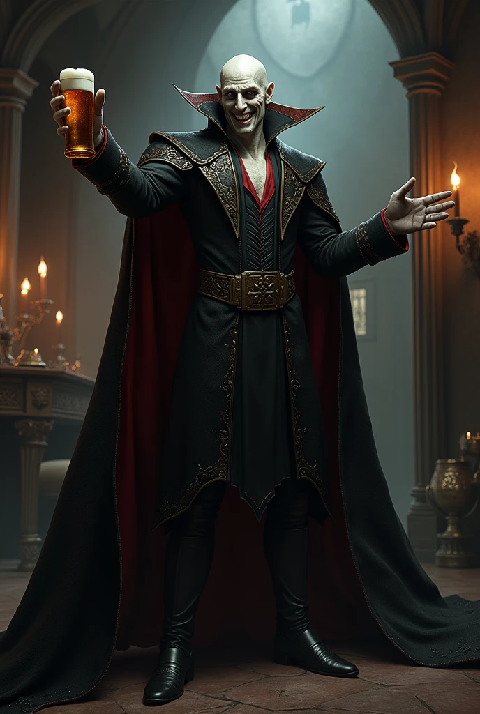 strahd von zarovich giving a thumbs up while holding a beer