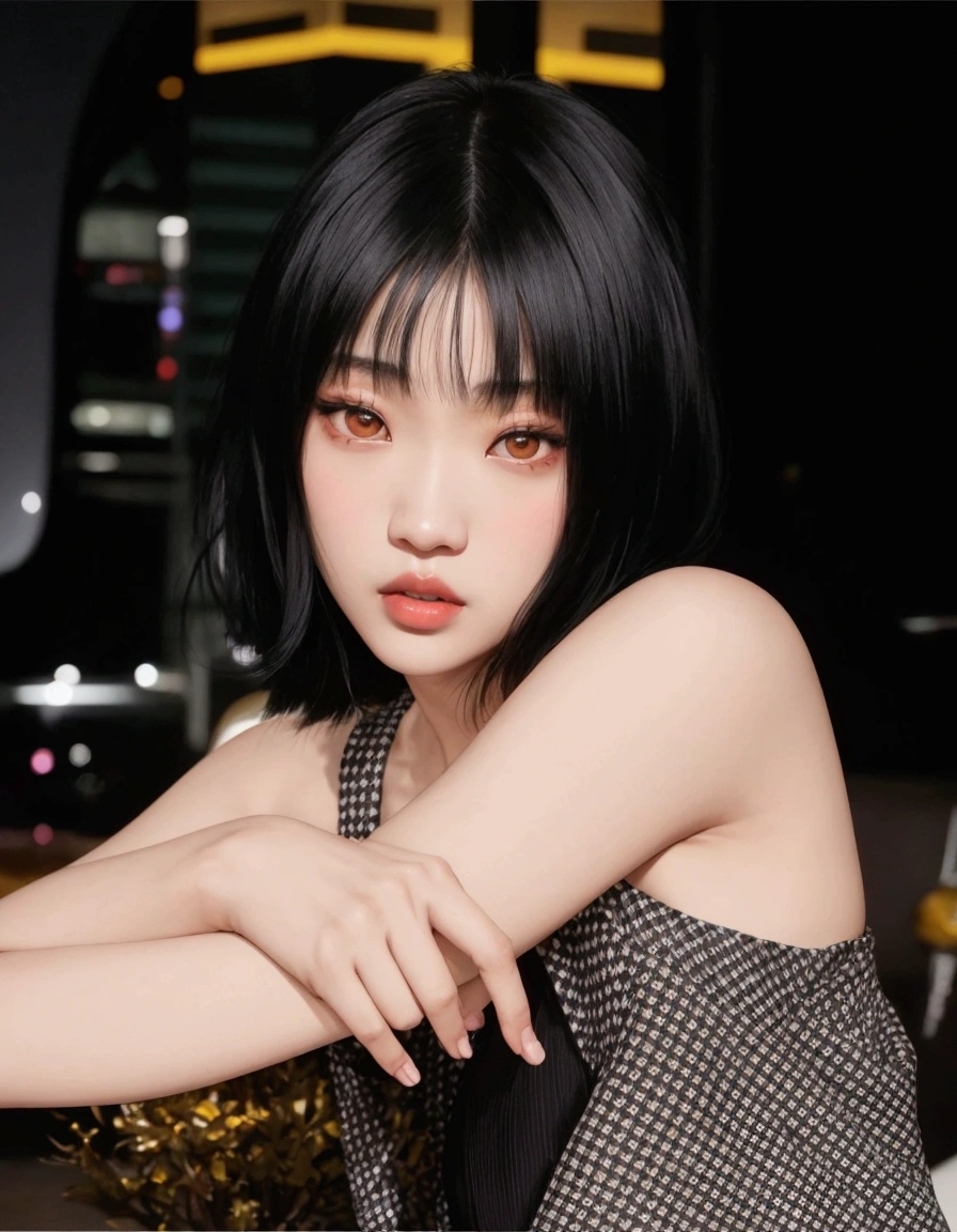 araffe asian woman with black hair and a black dress, kiko mizuhara, she has black hair with bangs, chiho, lalisa manobal, portrait of jossi of blackpink, sui ishida with black hair, shikamimi, chiho ashima, sun yunjoo, kotegawa yui