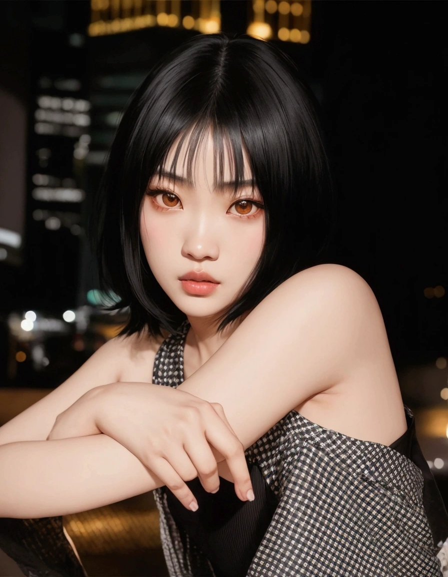 araffe asian woman with black hair and a black dress, kiko mizuhara, she has black hair with bangs, chiho, lalisa manobal, portrait of jossi of blackpink, sui ishida with black hair, shikamimi, chiho ashima, sun yunjoo, kotegawa yui