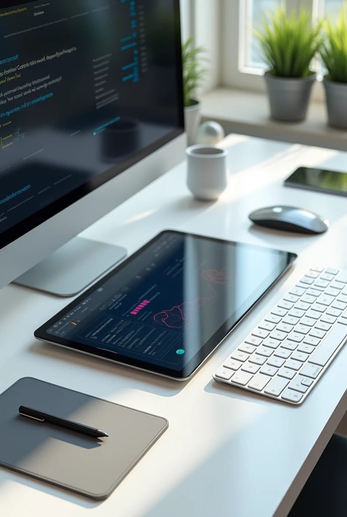 about tablet ,next to a keyboard with a mousepad for my sales website