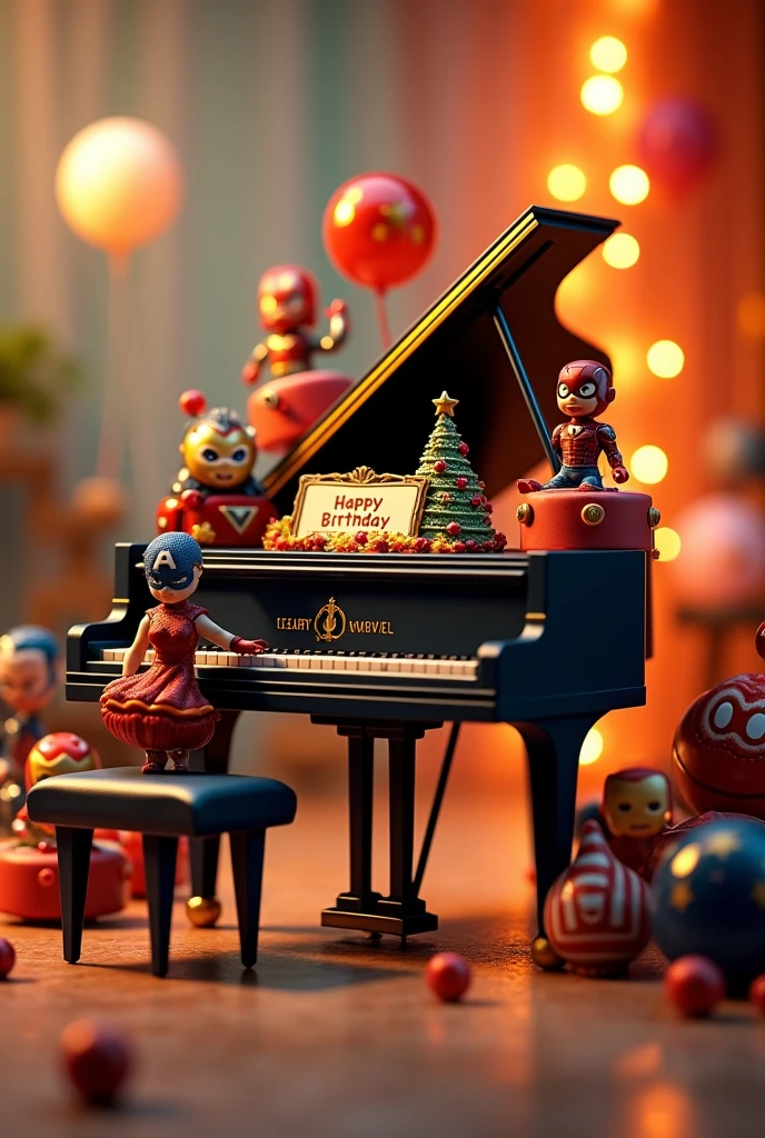 Simple birthday decoration with a half Marvel and half piano theme