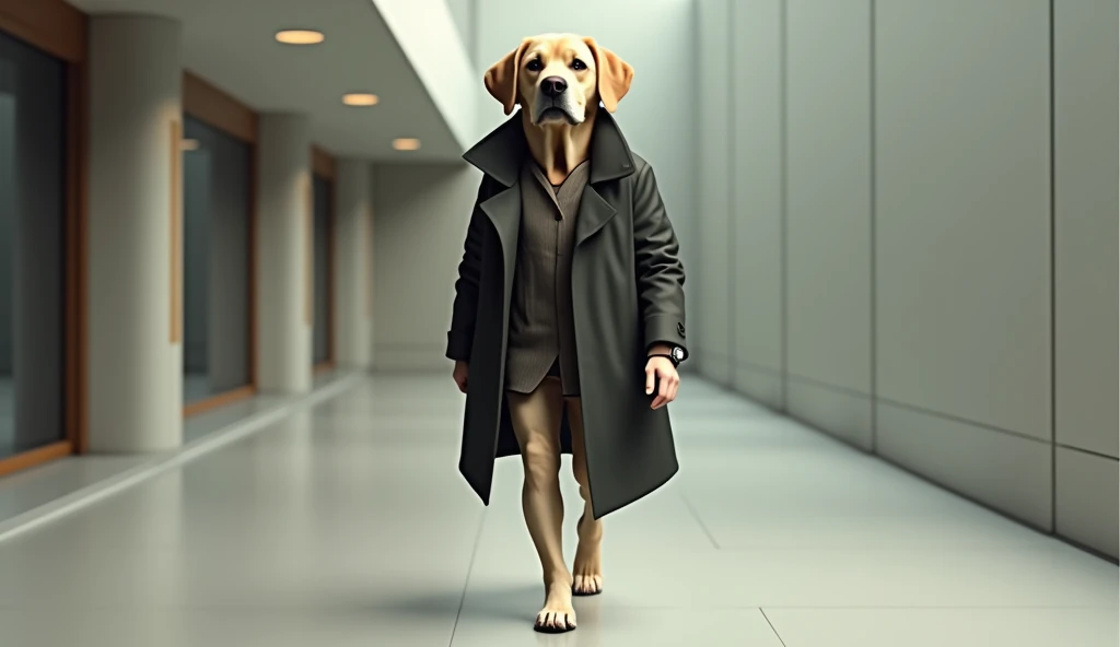 create Labrador retriever dog walking like a human ultra realistic 8k he is a model wears fashionable clothes