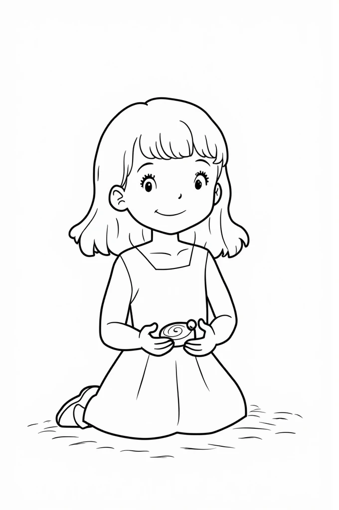 Coloring page of a girl (just a girl)  sitting with hands in front of her and handing out a candy