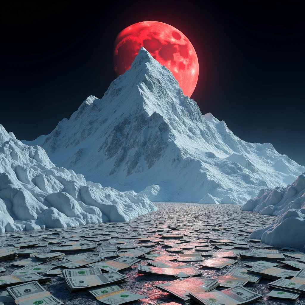 a mountain of cocaine, but make it look like Mount Everest
with 100 dollar bills around it, at night and with a red moon behind