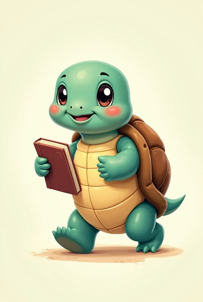 A cartoon-like turtle is standing on two feet, moving slowly, and holding a notebook in its hand.