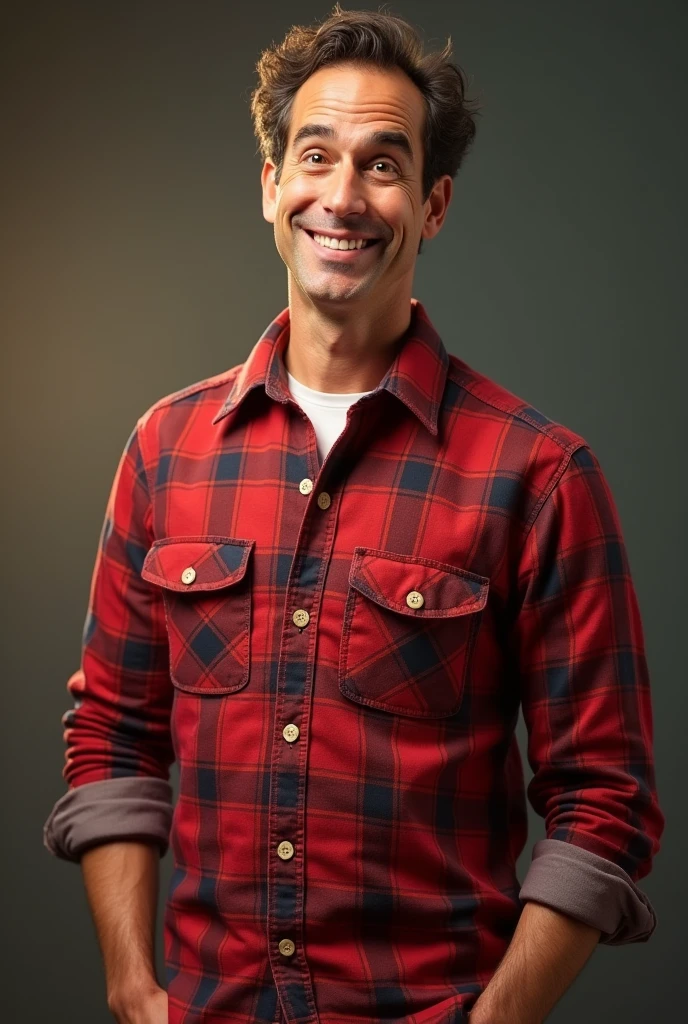 Jerry Seinfeld with red flannel shirt