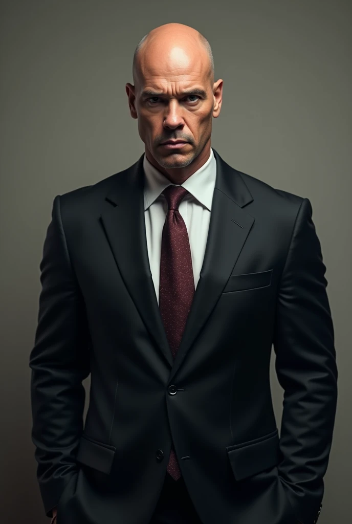 A bald man in a suit looking at me