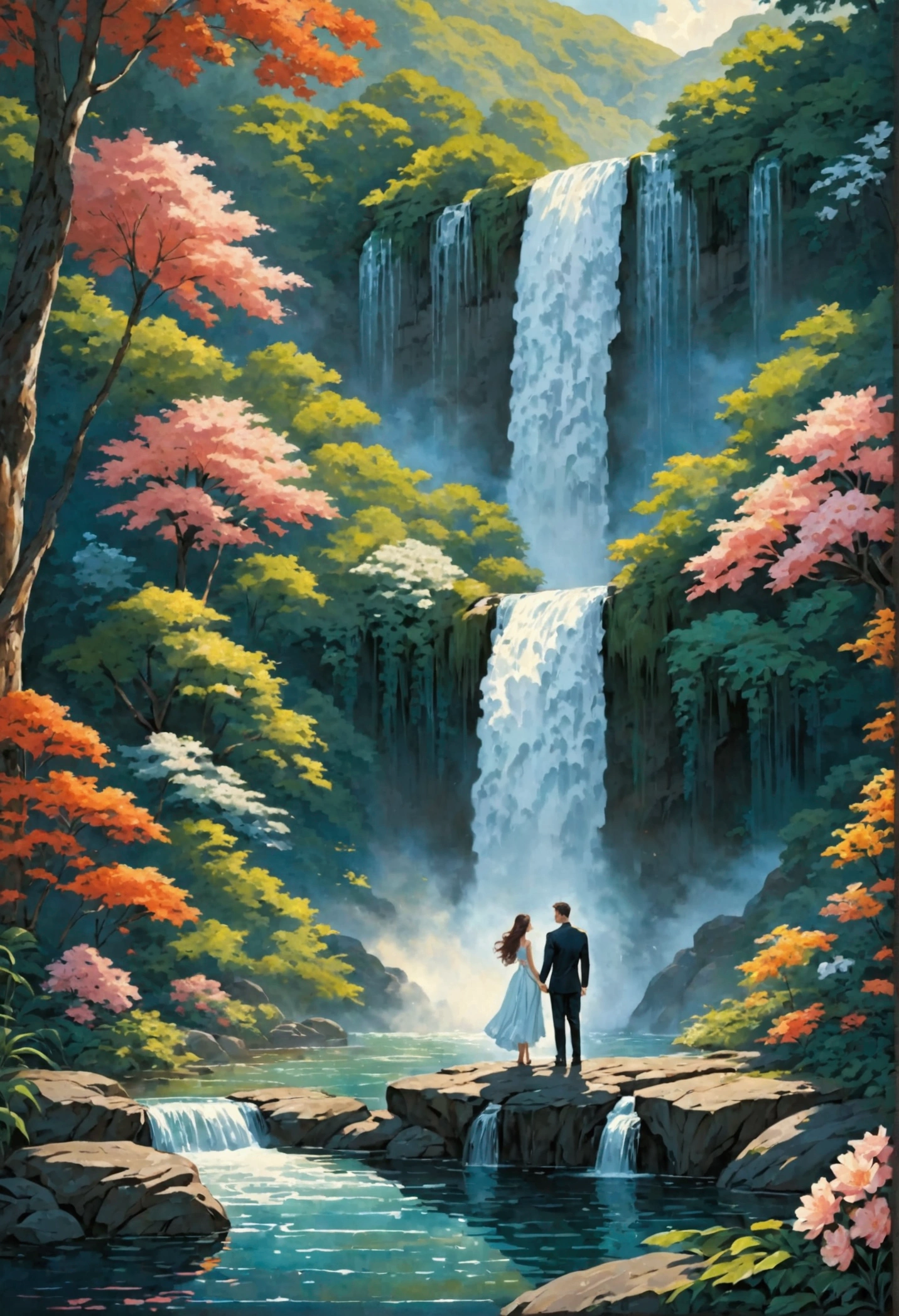 Beautiful couple at a waterfall