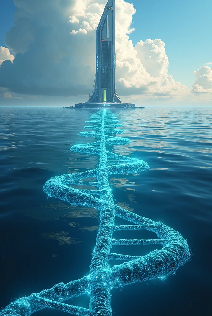 create an ocean of DNA and Albumin Protein molecule And computer