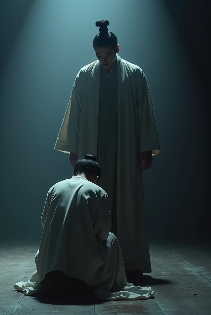 Yeonjun was in a humiliating position, kneeling before his father, head bowed and hands clinging to the linen cloth that covered his father's legs. His body trembled, not only from the cold that ran through the room, but from the fear that consumed him.