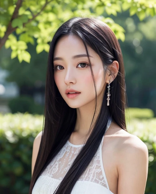 ((Surreal、Super detailed image, maybe a photo.,Captures the details of the skin texture of an incredibly beautiful woman.))long straight black hair。outdoors