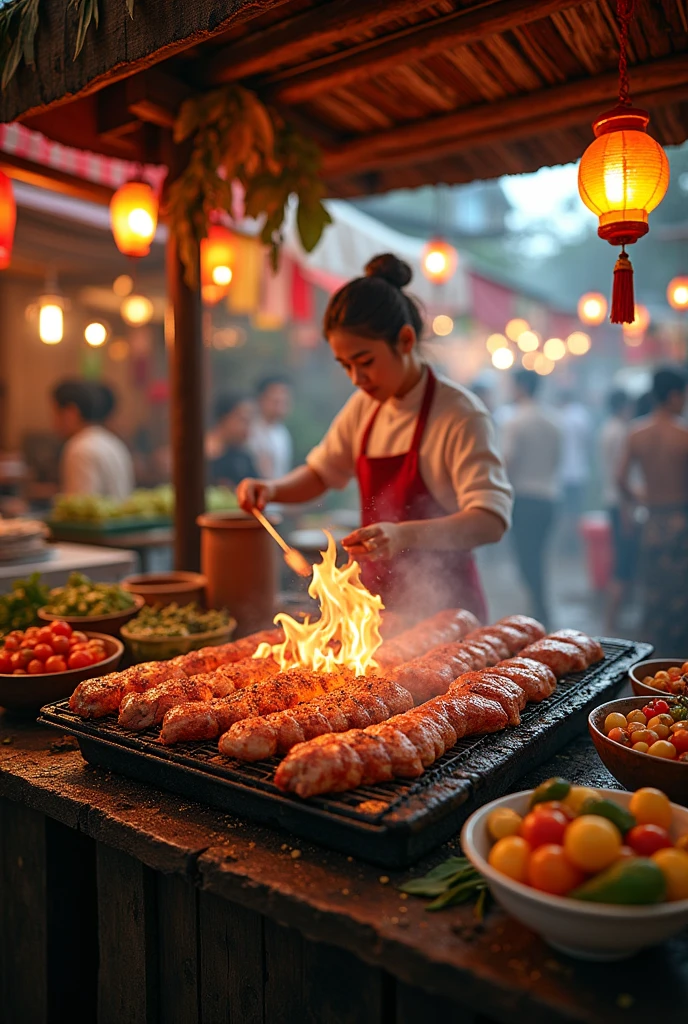 Traditional Thai-style grilled pork booth

