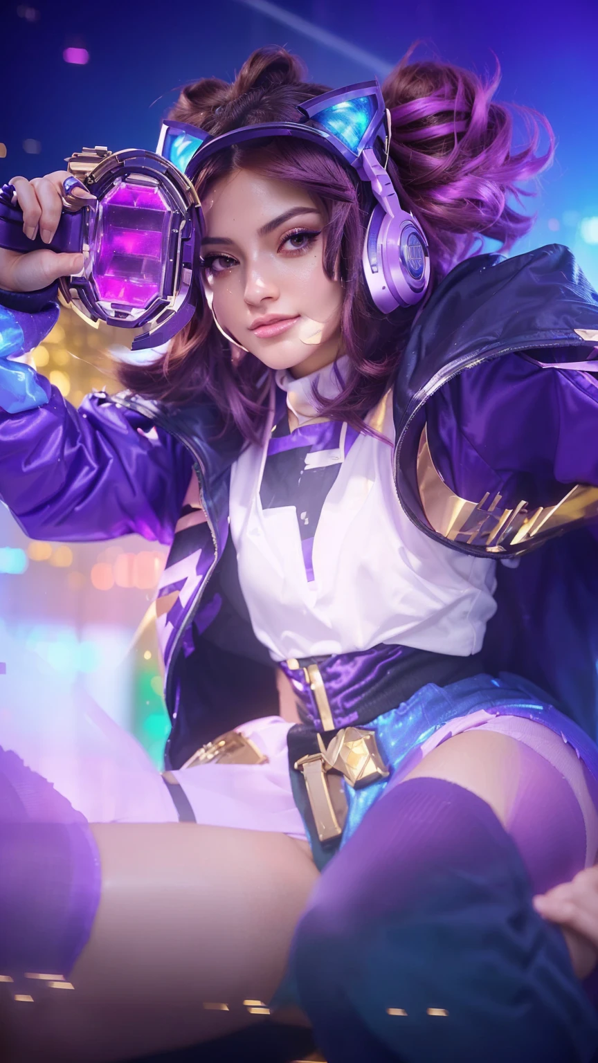 a close up of a woman with a gun in a purple outfit, youthful taliyah, orianna, kda, official splash art, style artgerm, seraphine ahri kda, extremely detailed artgerm, ig model | artgerm, 8k artgerm bokeh, range murata and artgerm, artgerm jsc