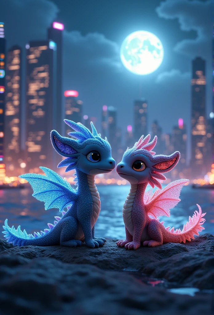 night,海Sea都市,Little dragon,Little snake,Transparent feathers,Iridescent Feathers,dark,Sea