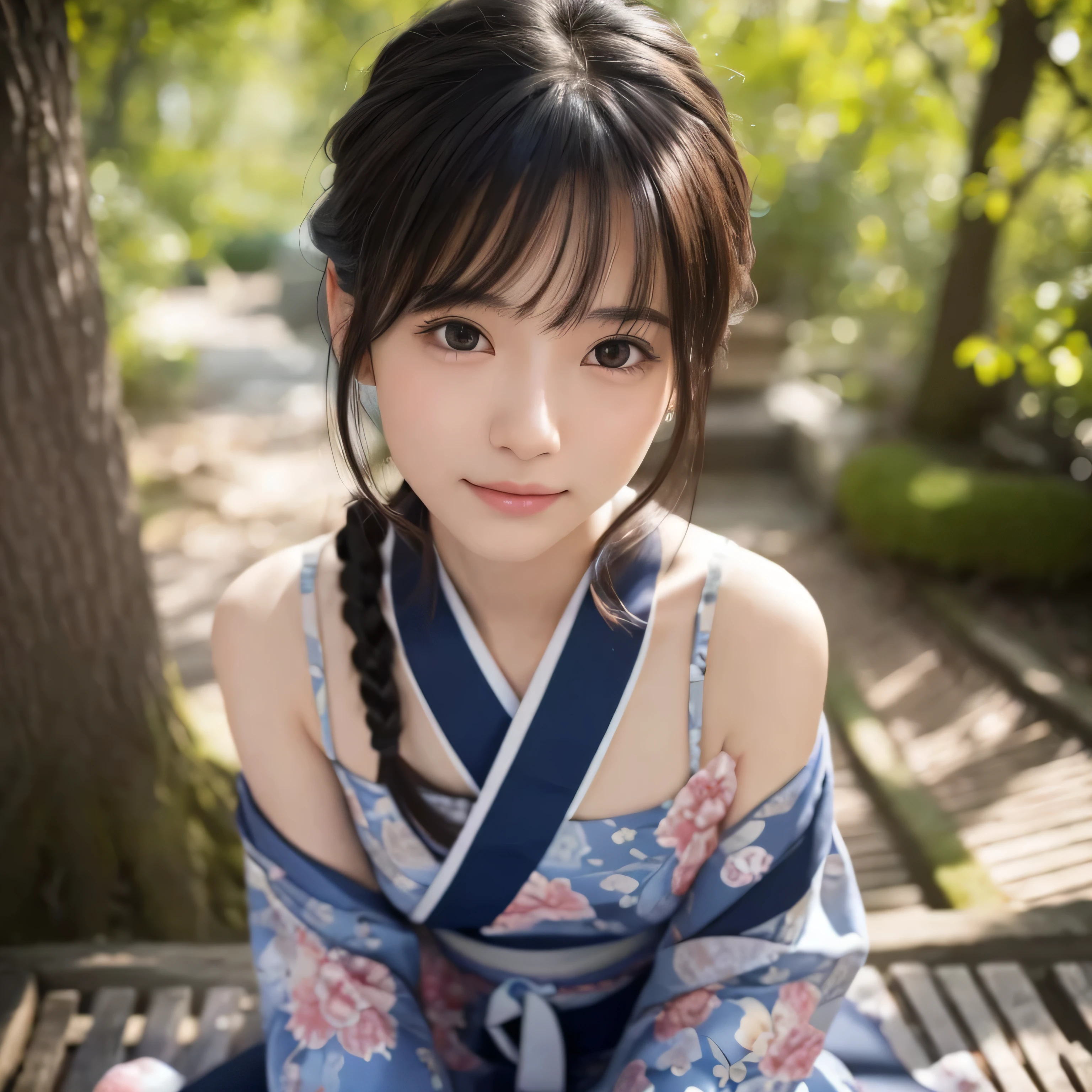 1people,(Wearing colorful stage costumes:1.2),Very beautiful Japanese idol portraits,Face close-up,(RAW Photos,Highest quality),(Genuine,Genuineistic:1.4),(masterpiece),Very delicate and beautiful,Very detailed,2k wallpaper,wonderful,In detail,Highly detailed CG Unity 8K wallpapers,Very detailed,High resolution,Soft Light,Beautiful detailed,Very detailed eyes and face,Beautiful and sophisticated nose,Beautiful and beautiful eyes,Cinema Lighting,(Simple light color background:1.3),(short hair),(Bob),Complete Anatomy,Slender body,Small breasts,smile,｛A sheer black yukata｝、｛Mysterious Shrine｝、｛Large Torii Gate｝、 ｛Morning sunlight filtering through the trees｝、｛Japanese Shrines｝、｛Hair tied up｝、｛sit cross-legged｝、美しいJapanese people women、Sharp focus, Perfect dynamic composition、Tilt your head、Close-up portrait, Model body type、 masterpiece、Highest quality、超High resolution、Ultra-high resolution photos、Smooth upscaled images 、HD resolution,、High Quality Boost,、Contrast Boost、Hyperrealism、Super fine、8k、elegant、 １people、Japanese people women、美しいJapanese people women、Ultra detailed face,、A captivating smile、cute、White skin、Fair skinの美しい肌、Brown eyes、Beautiful symmetrical face、Small face、Age 25、Beautiful black hair、 Beautiful small breasts、Skin between genuine people、Perfect figure、Perfect anatomical figure、whole body photos、Detailed and realistic people bodies、Detailed and realistic skin、Realistic face in every detail、Detailed and realistic eyes、Detailed and realistic lips、Detailed and realistic teeth、Detailed and realistic ears、Detailed and realistic hair、Beautiful Hands、Realistic feet down to the last detail、Realistic breasts down to the last detail、Realistic areola down to the last detail、Realistic nipples down to the last detail、Realistic female genitalia down to the smallest detail、Realistic vagina down to the last detail、Detailed and realistic clitoris、Realistic anus down to the last detail、Thick pubic hair with realistic detail、whole body、whole bodywhite skin、Fair skin、Check and fix the skeleton、Pubic hair is thick、Thick pubic hair、 Completely naked、urination、Pleasant expression、Blushing cheeks and an ecstatic expression, Leaking urine、A sex toy is inserted into the anus、Bun Hair、Wearing sandals、｛Yukata Girls｝、Put your arms behind your back、Open your mouth、 ｛In the mysterious forest｝、Wooden table、｛surrounded with plants｝、