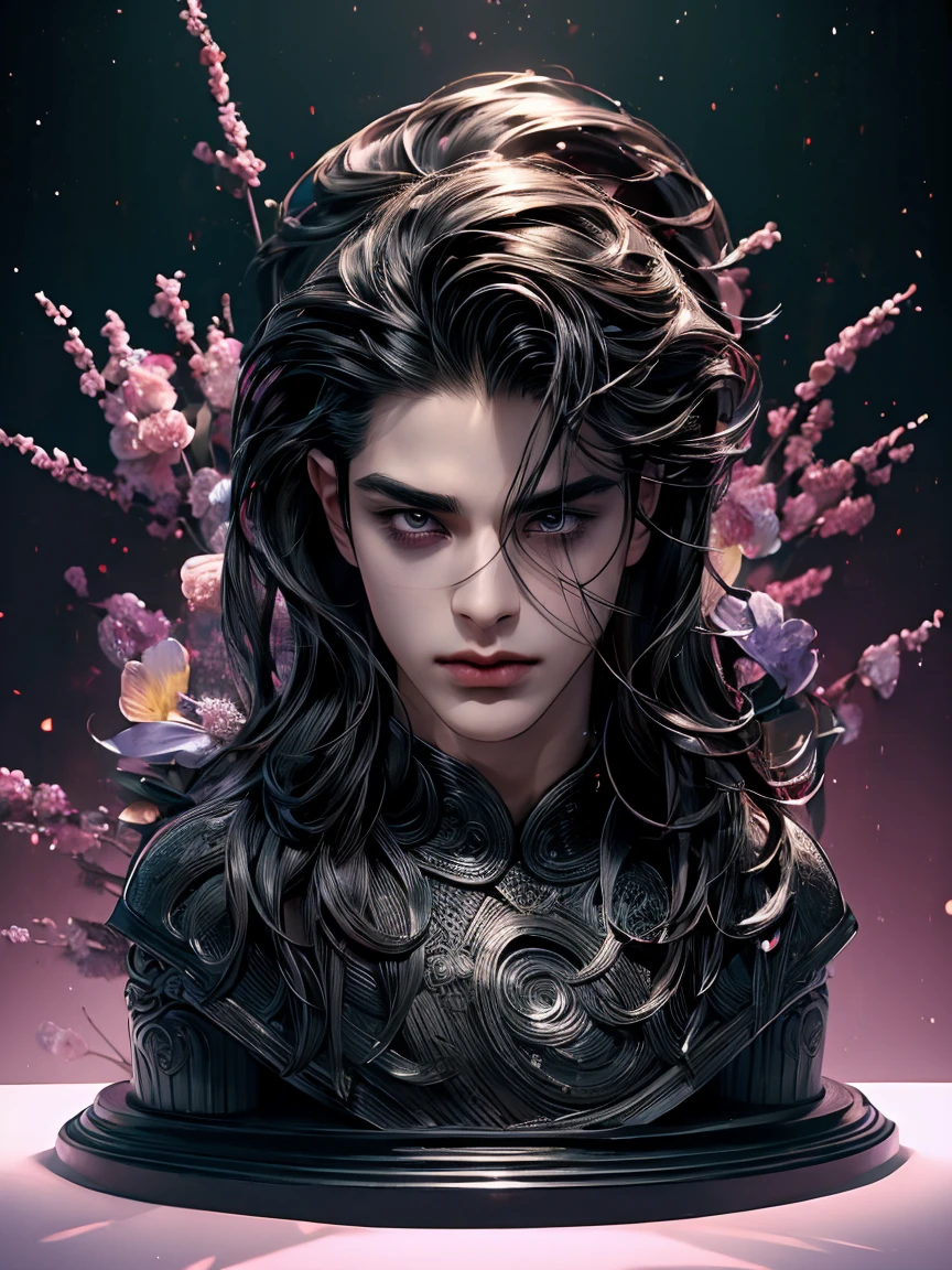 There is a (((full size figure))) young handsome prince with dark eyes, with long soft black hair, Metallic Black clothes, sit down on motorcycle, masterpiece, highest quality, perfect face, high detail, (perfect full face:1.5), (high detail:1.1),(((guy))), (((solo))), night city lights detailed background, realistic, 4k best quality, 8k character details, high quality anime art, high quality illustration, detailed anime wallpapers, detailed anime art, hyper-realistic, elegant, high quality realistic anime art