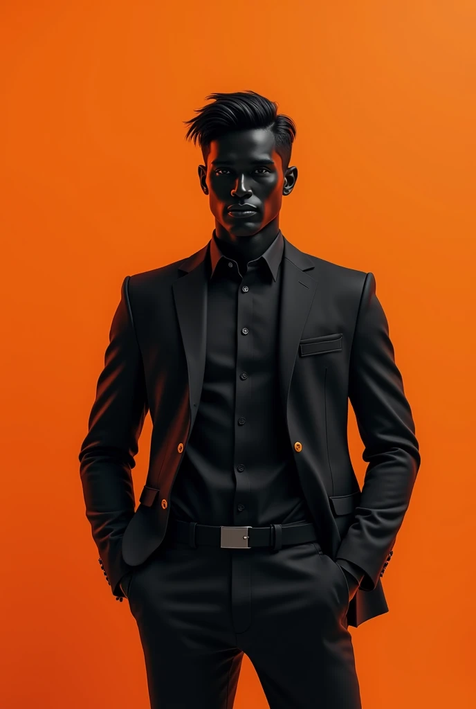 An avatar of my company in black and orange clothing, written by Crispim Gesso
