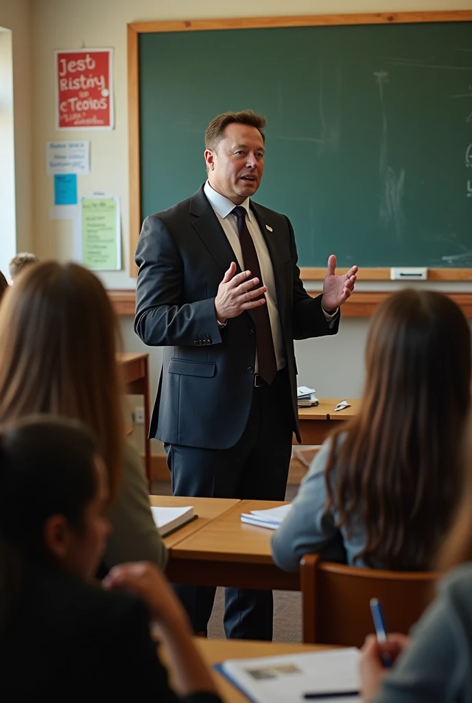 Elon Musk teaching communism in a school class