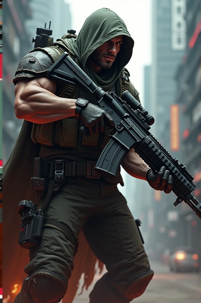 Pvp gaming charactor Holding A Big Gun in his hand. 