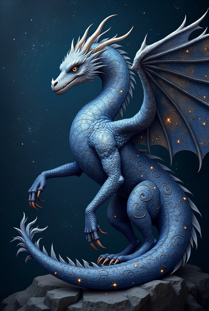 A dragon that has the dragon constellations captured on its majestic wings and skin., of the crow and many stars with a yiffymix style