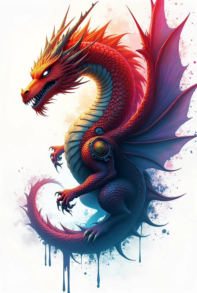 A hyper realistic crazy and fierce dragon in vivid colors in acrylic and oil paint , 3D digital 
