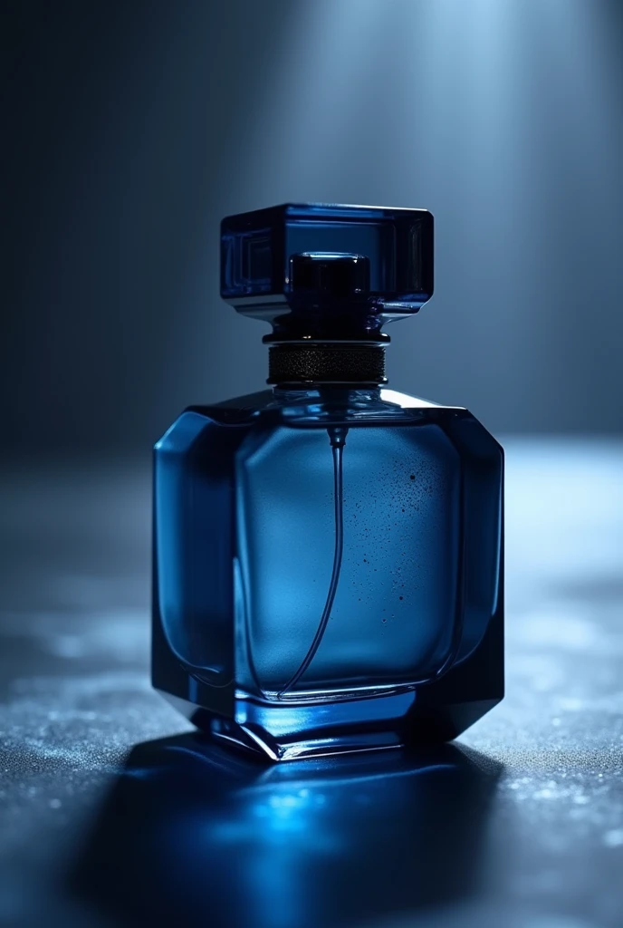 Navy blue transparent perfume, sensuous