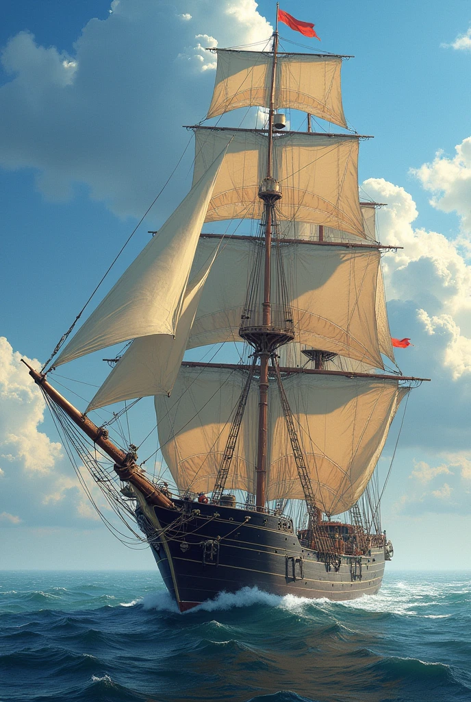 A ship with 160 feet long 30 feet wide has  3 ship sails Middle is bigger than 
