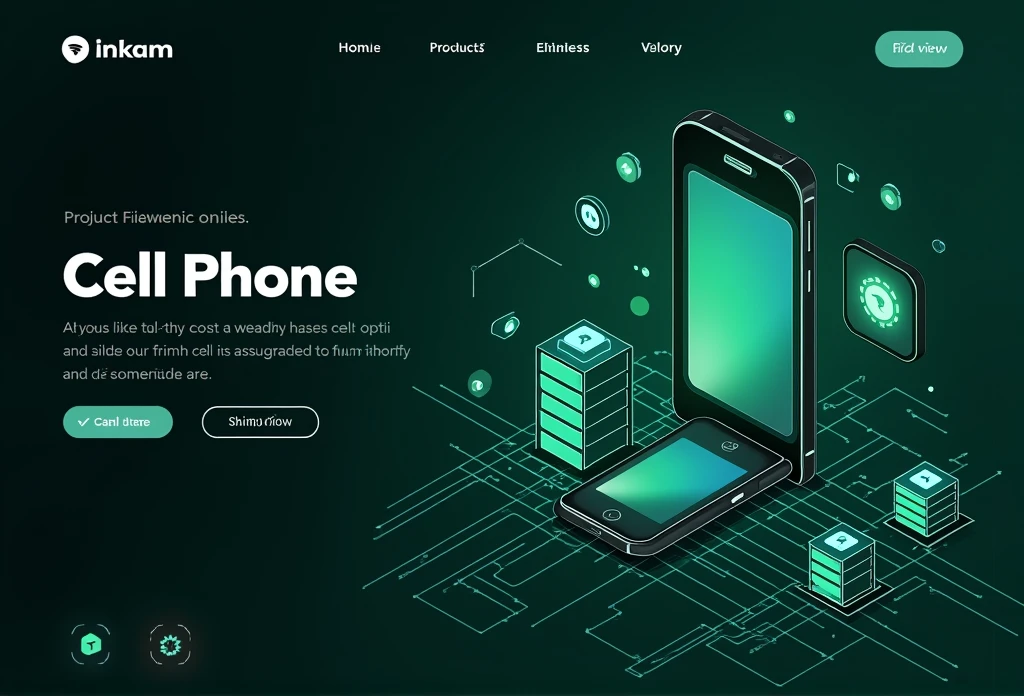Create a banner for an online store that sells cell phone products representing, using elements such as fiber and database using the color green and black and elements that represent online shopping