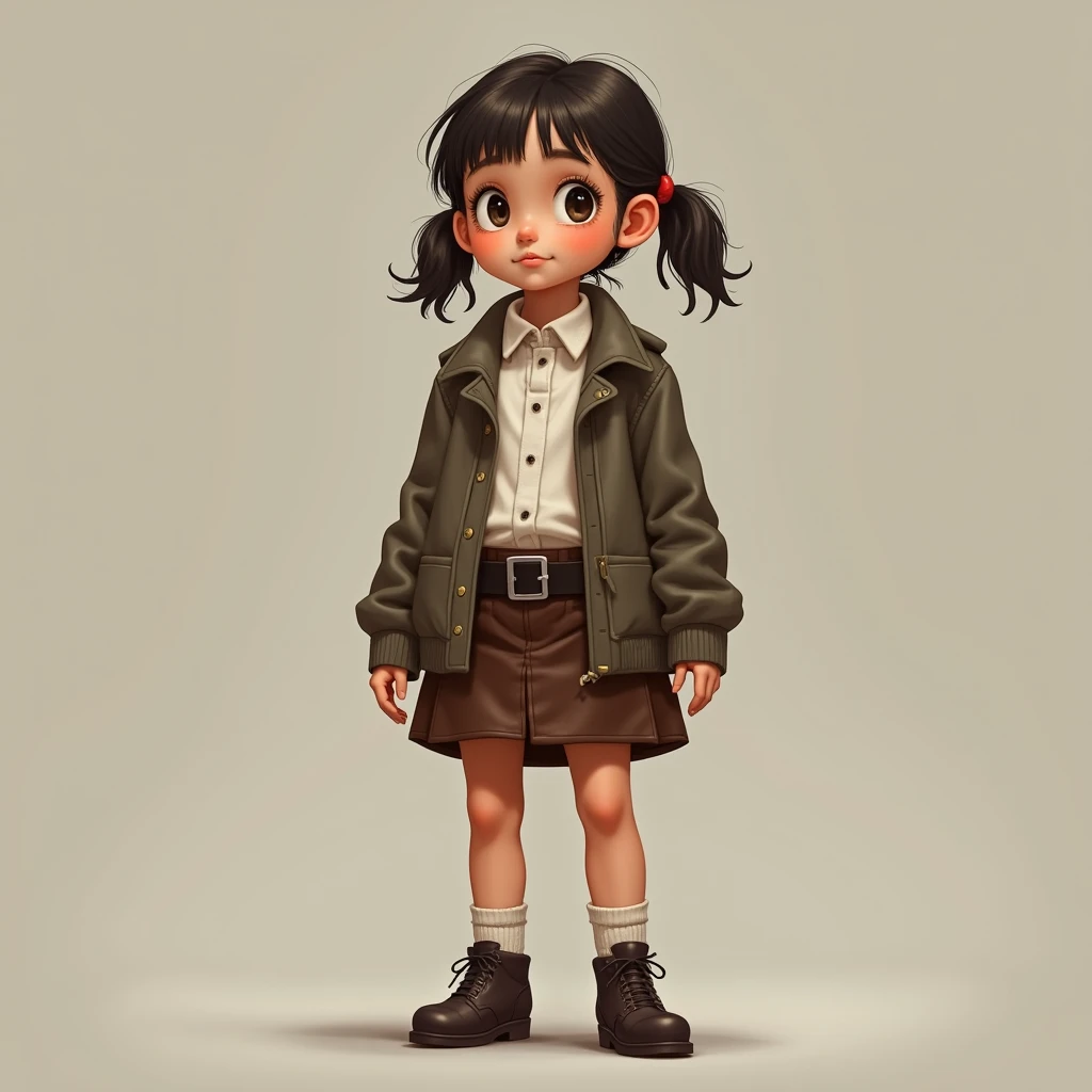1 girl , 8 years old, leather skirt , mailed socks , heels , baby face , small stature , small butt , round butt, realist , Better resolution