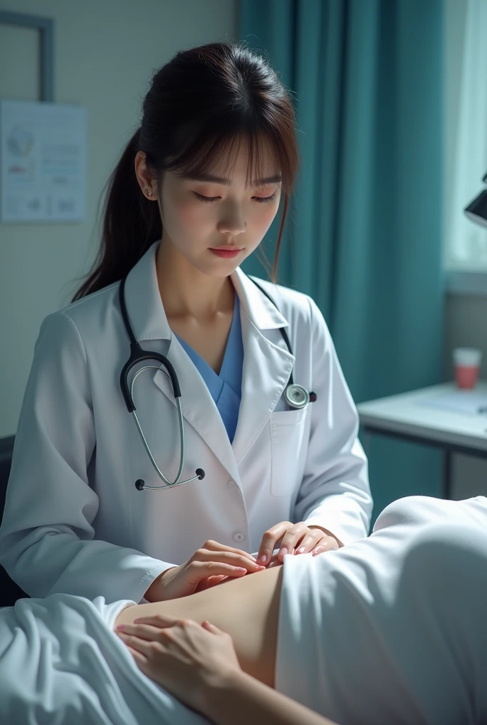 1 Girl,(Wearing white nurse clothes:1.2),(RAW Photos, Highest quality), (Realistic, photo-Realistic:1.4), masterpiece, Very delicate and beautiful, Very detailed, 2k wallpaper, wonderful, finely, Very detailed CG unity 8k wallpaper, Very detailedな, High resolution, Soft Light, Beautiful detailed girl, Very detailed eyes and face, Beautiful and detailed nose, finely beautiful eyes, nurse, Perfect Anatomy, Black Hair, Upstyle, nurse uniform, Long skirt, nurse, White costume, thin, hospital, clear, White Uniform, hospital room, Neck auscultation,Bobcut、Flip up the skirt、20th Generation、smile、手でペニスをGiving a blowjob、Giving a blowjob、もっとGiving a blowjob、もっとGiving a blowjob