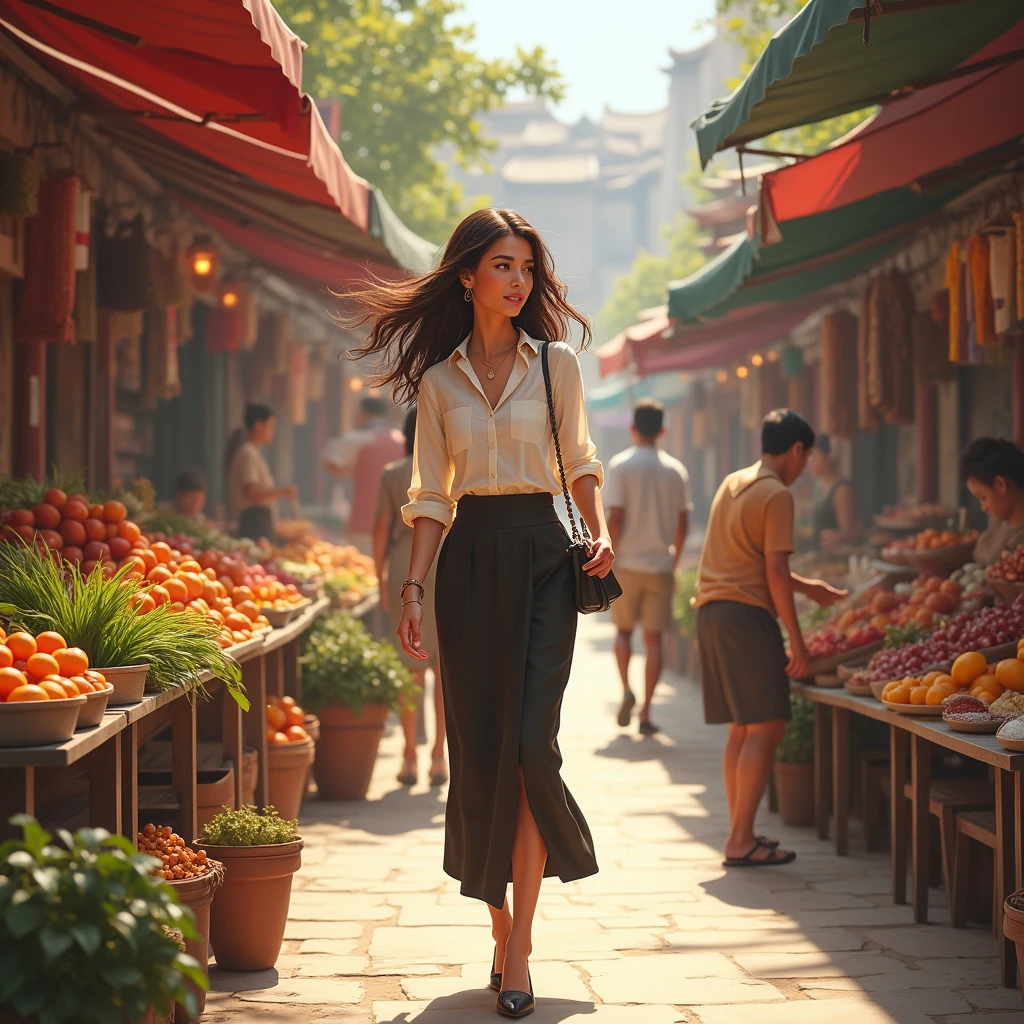 pretty brunette woman doing shopping