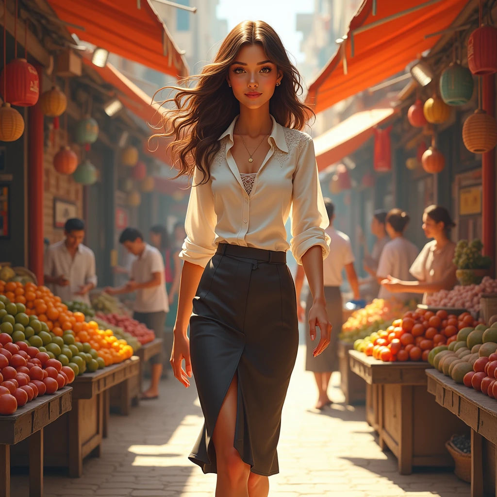 pretty brunette woman doing shopping