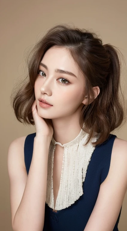 ((Highest quality, 8k, masterpiece :1.3)), 1 person, beautiful woman with slim abs :1.3, (Hairstyle is free :1.2), Oversized vest :1.2, Ultra-fine face, Delicate eyes, double eyelid, Underarm
