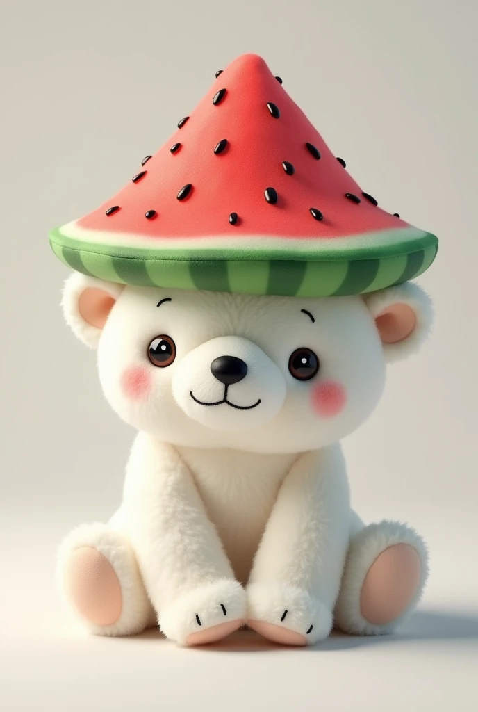 a polar bear plush with a watermelon hat