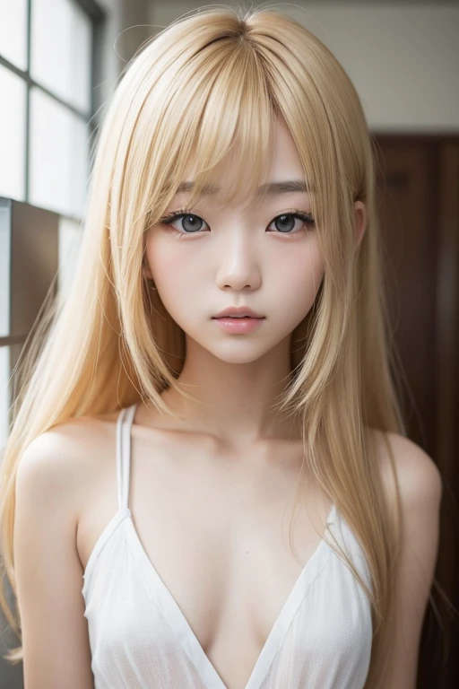 Create a photo of a Korean Asian teenager,
blondehair,skinny
