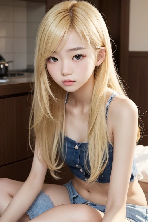 Create a photo of a Korean Asian teenager,
blondehair,skinny
